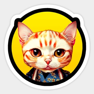 Cat In Kimono Rising Sun Circle Design Sticker